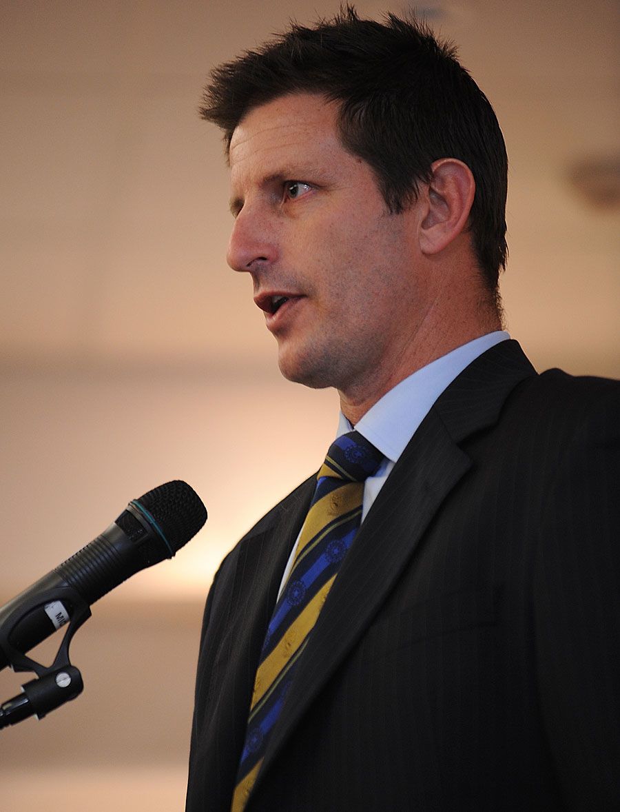 Michael Kasprowicz speaks during the launch of the Under-19 World Cup