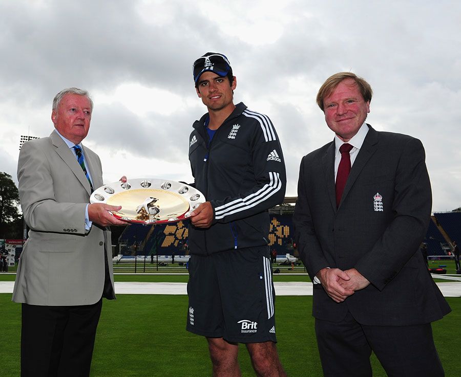Alastair Cook was presented with the ODI shield before play