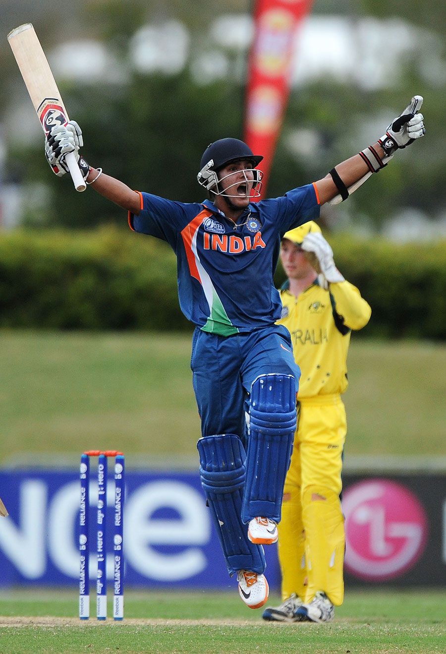Smit Patel roars after the winning runs are hit