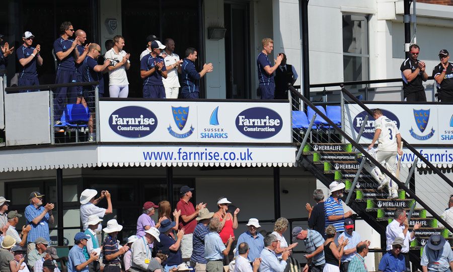 Murray Goodwin receives a standing ovation as he leaves Hove for the last time as a Sussex batsman