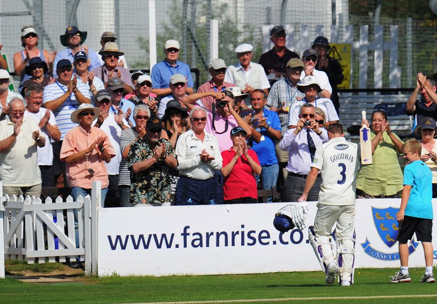 Murray Goodwin leaves the field after his last innings for Sussex