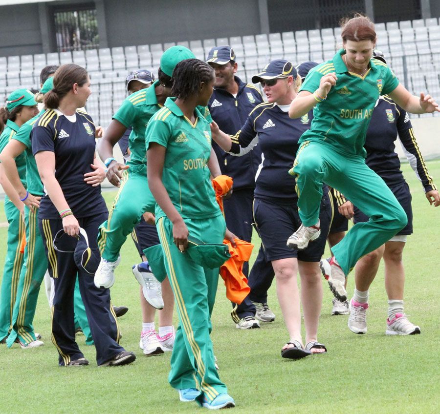 South Africa's Yolandi van der Westhuizen (right) is delighted with the win