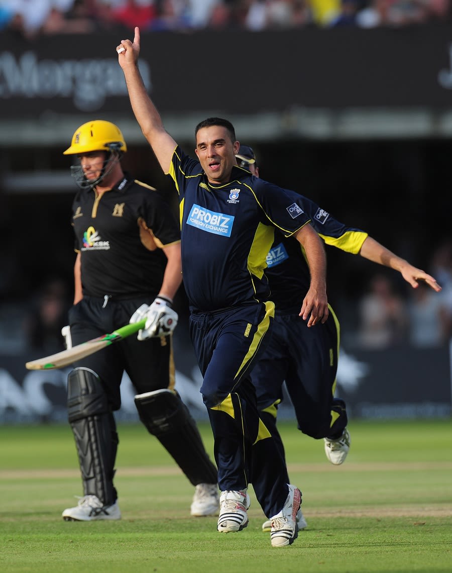 Kabir Ali celebrates his decisive dot ball