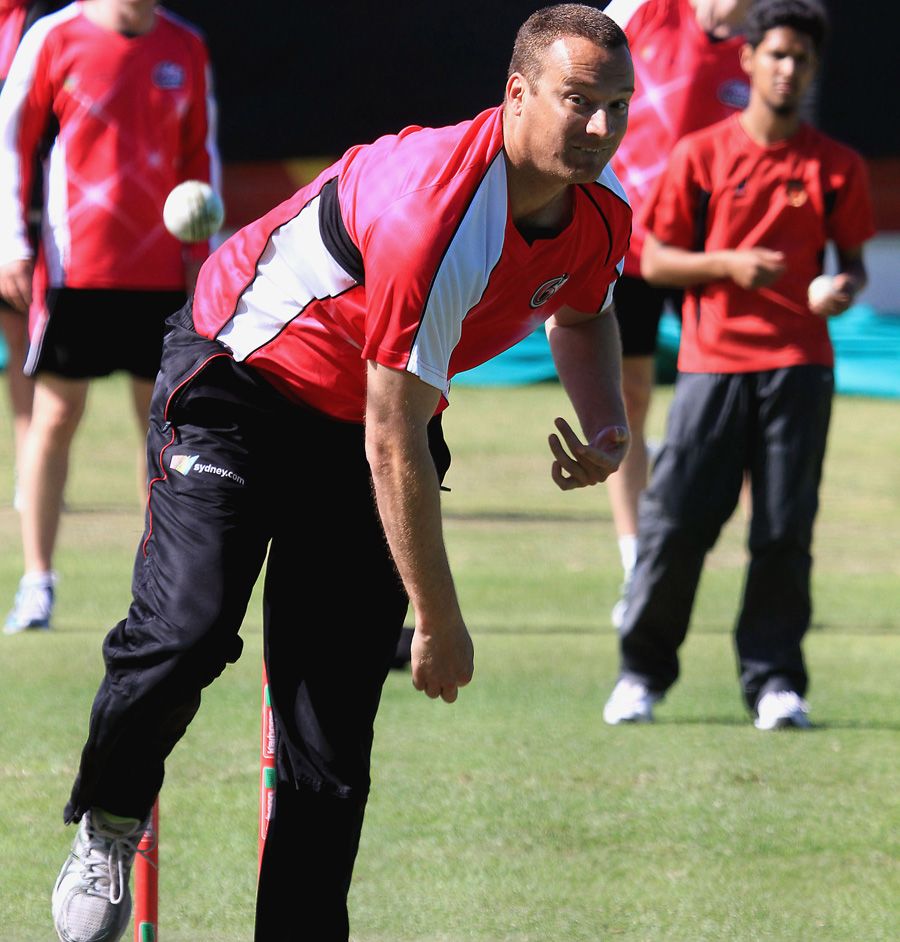 Stuart Clark bowls in the nets