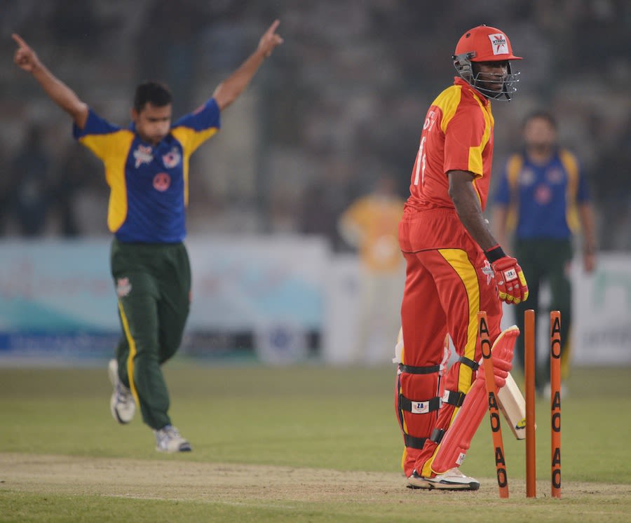 Tabish Khan celebrates his second wicket