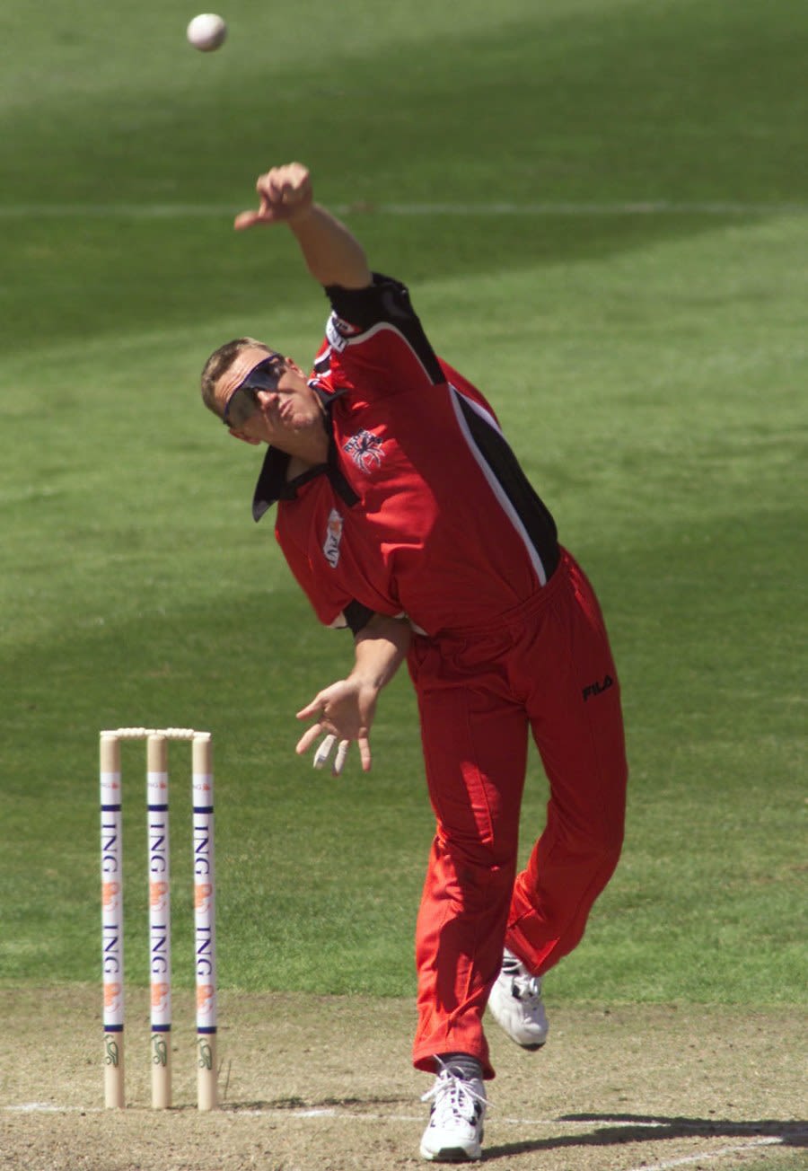 Brad Young sends down a delivery