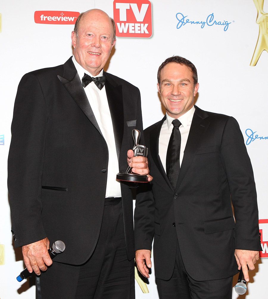 Tony Greig and Michael Slater with their Logie awards