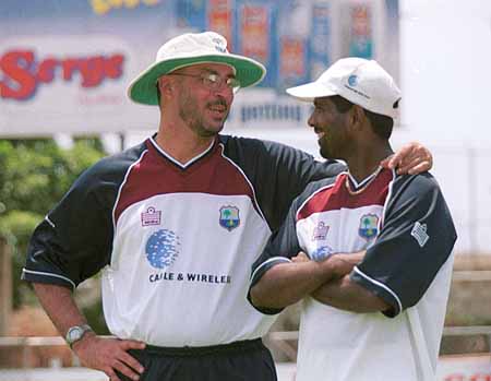 West Indies manager Ricky Skerritt with Dinanath Ramnarine