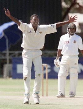 Debutant Brighton Watambwa appeals in vain for lbw against Aminul