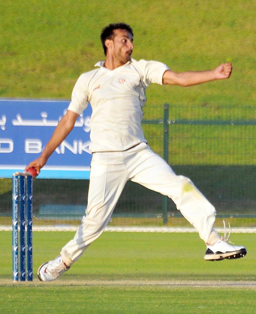 Izatullah Dawlatzai bowls during his five-wicket haul in the second innings