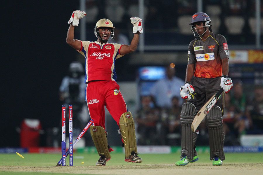 Akshath Reddy is bowled by Muttiah Muralitharan