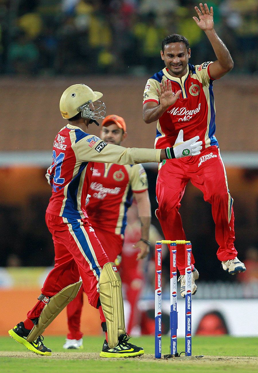 J Syed Mohammad celebrates after dismissing S Badrinath