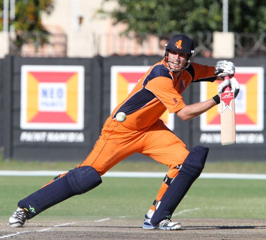 Daan van Bunge drives during his innings of 60