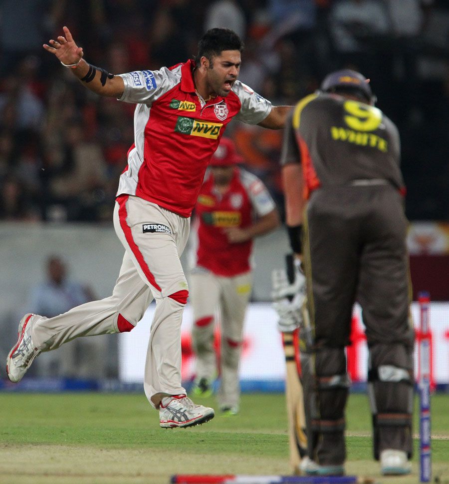 Manpreet Gony celebrates after dismissing Cameron White
