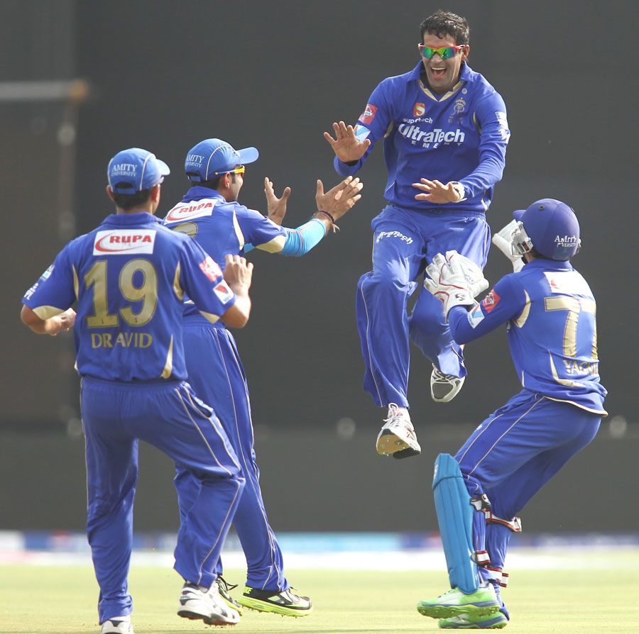 Ajit Chandila celebrates a wicket