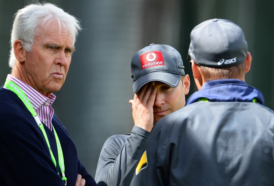 John Inverarity and Michael Clarke at practice