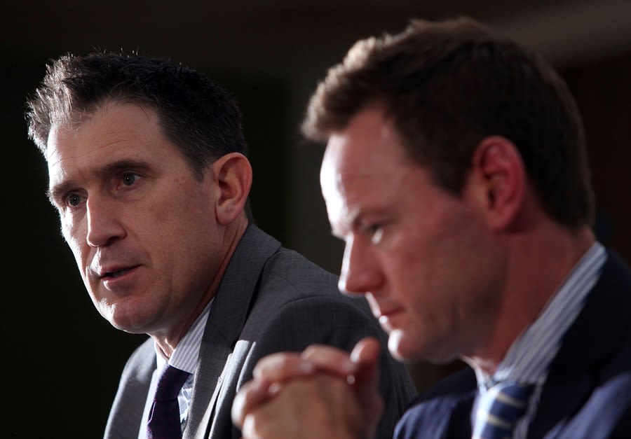 James Sutherland and Pat Howard announce the sacking of Mickey Arthur