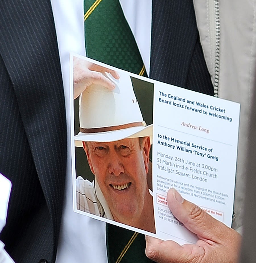 An invite for Tony Greig's memorial service