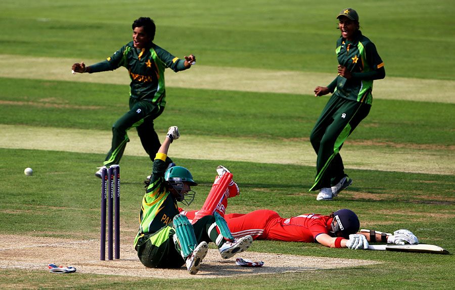 Arran Brindle is run out as Pakistan secure a tight victory