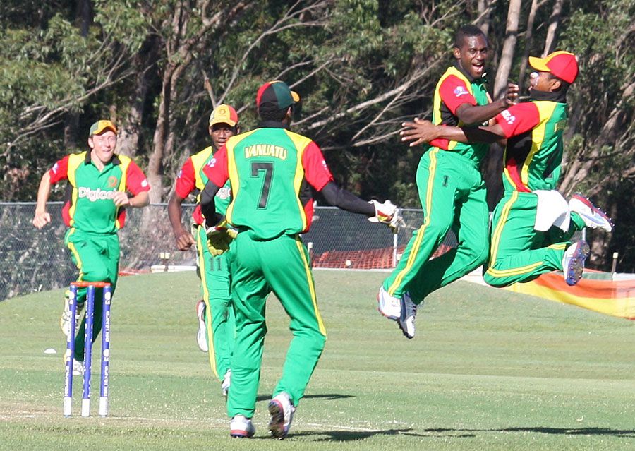 Nalin Nipiko celebrates one of his three wickets