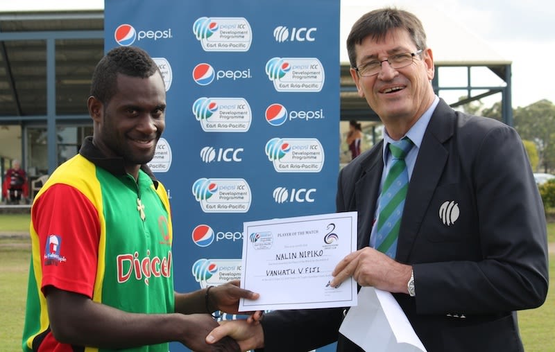 Vanuatu's Nalin Nipiko was Man of the Match for taking 4 for 26