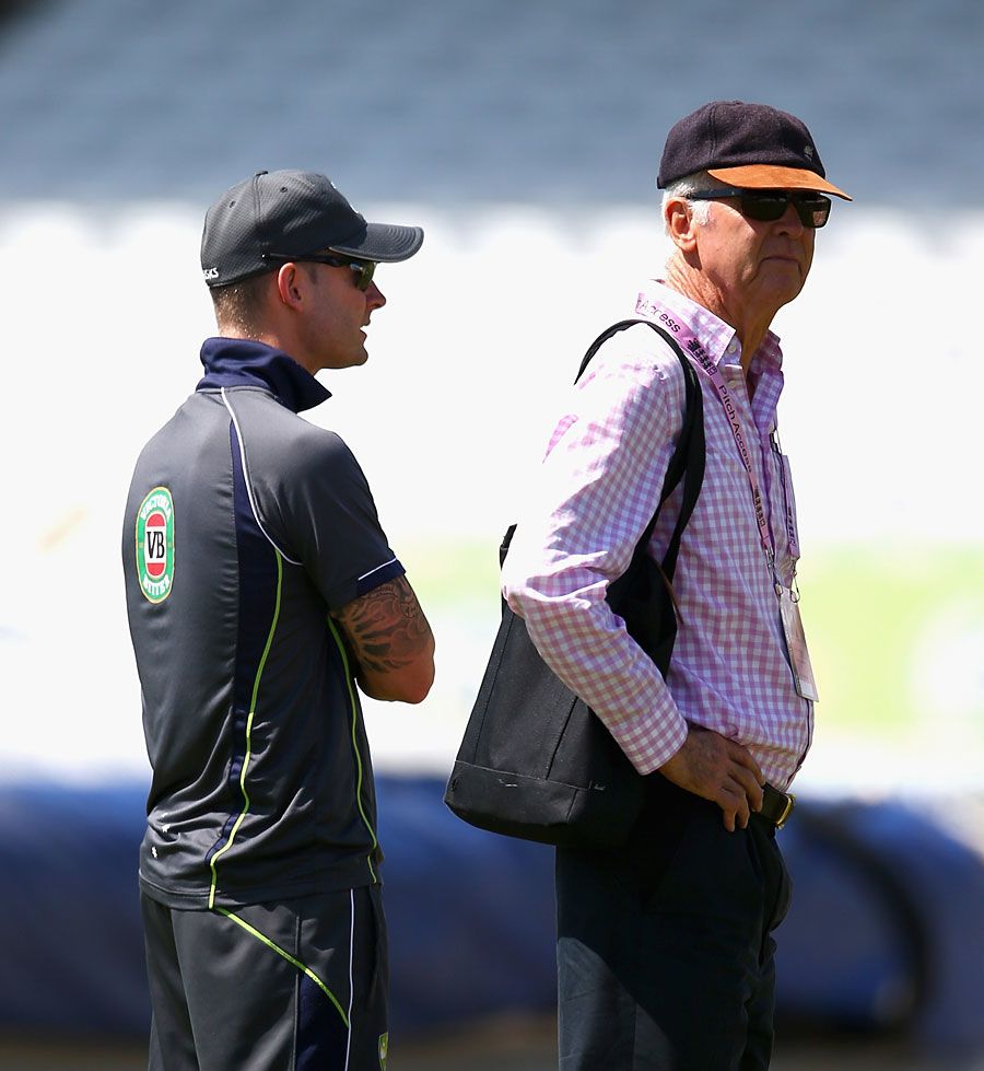 Michael Clarke and John Inverarity at Australia's final net session