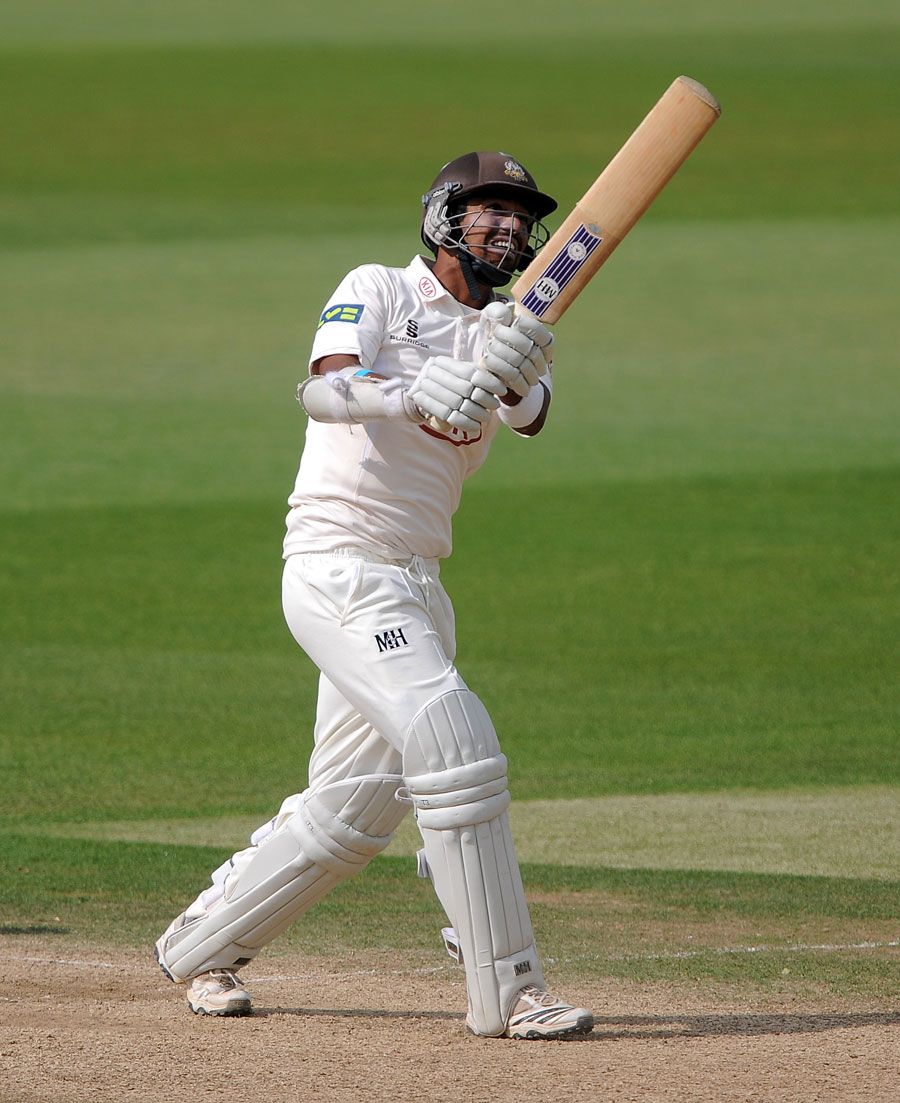 Arun Harinath lofts the ball down the ground
