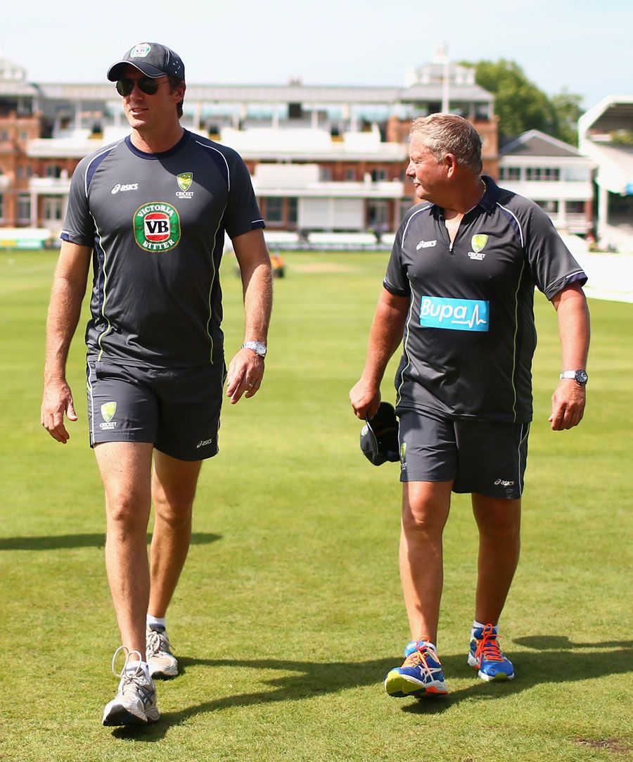 Glenn McGrath and Steve Rixon at Australia's training session