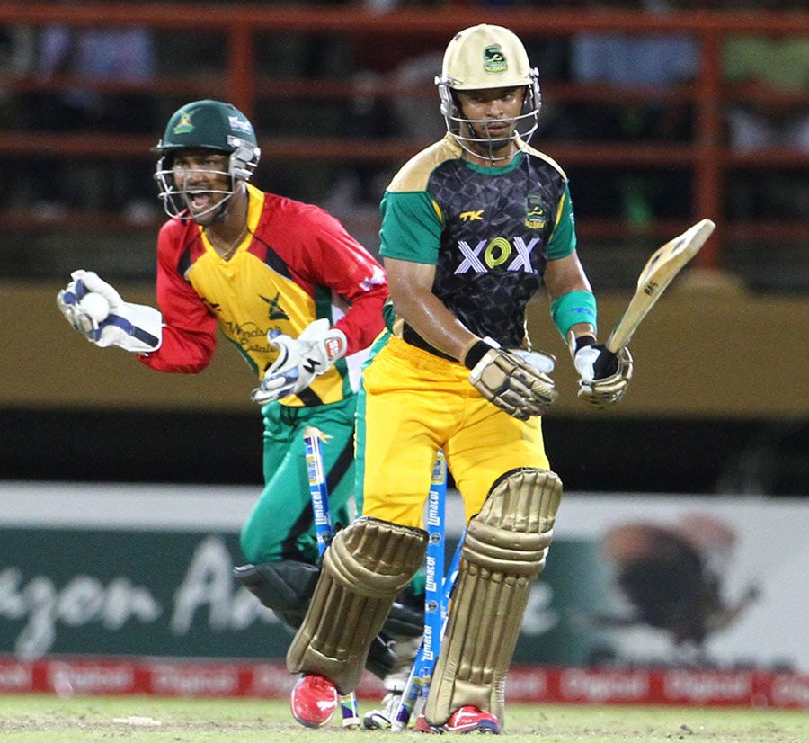 Denesh Ramdin celebrates Carlton Baugh's dismissal