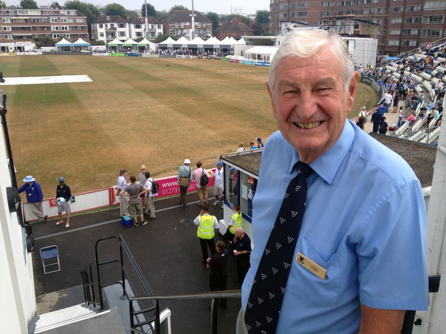 Jim Parks, the Sussex president and former England keeper-batsman, attends Australia's tour game