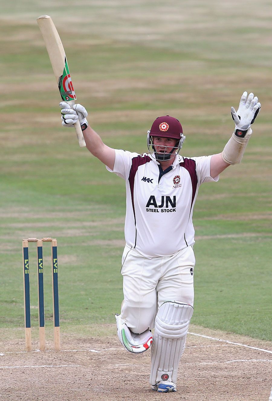 David Sales celebrates his double hundred