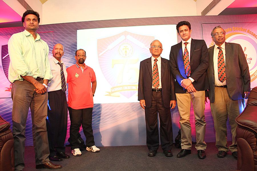 Javagal Srinath, Syed Kirmani, Gundappa Viswanath, and Anil Kumble at the KSCA platinum jubilee celebrations