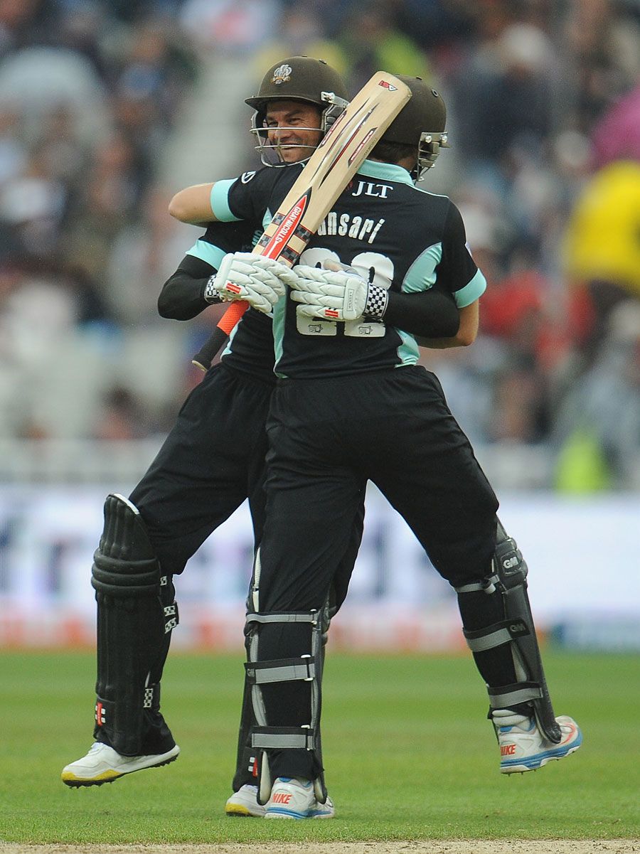 Zafar Ansari and Zander de Bruyn embrace after victory is sealed