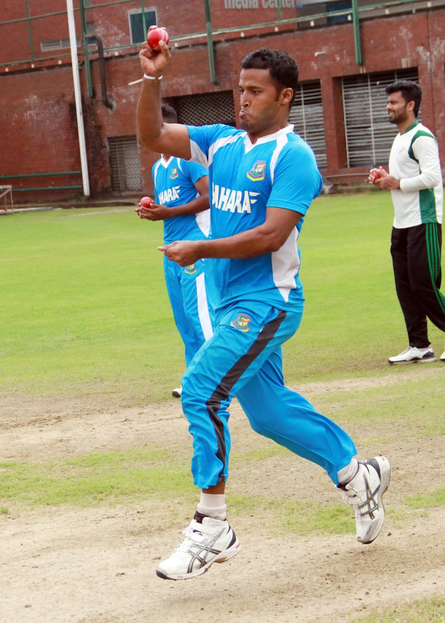 Nazmul Hossain bowls in the nets