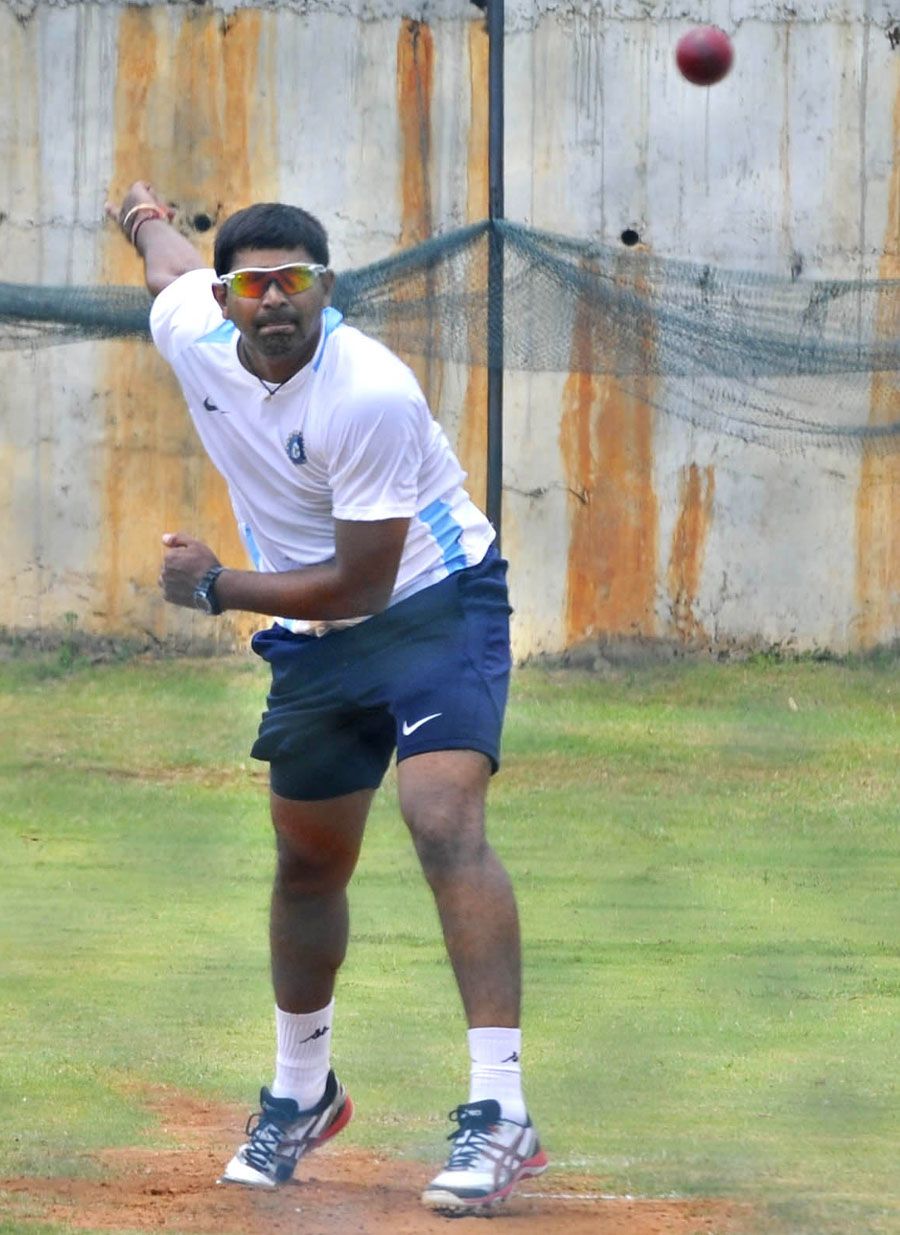 Rakesh Dhurv bowls during an India A practice session