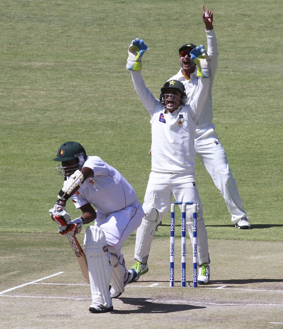 Pakistan players appeal for Shingi Masakadza's wicket