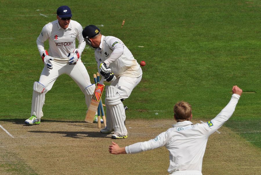 Rory Hamilton-Brown is bowled by Kane Williamson for 20