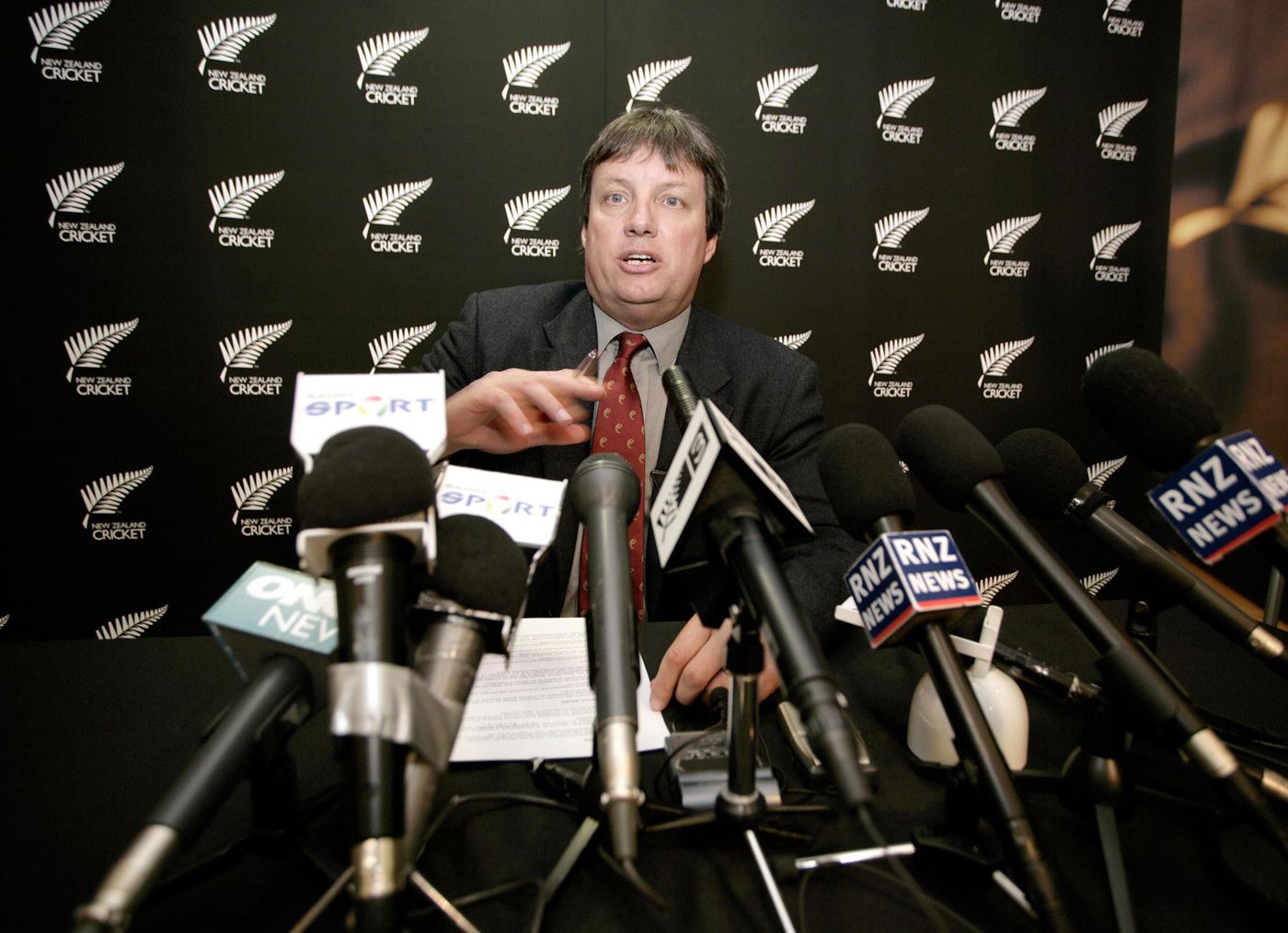 Martin Snedden, New Zealand Cricket's chief executive, addresses the media