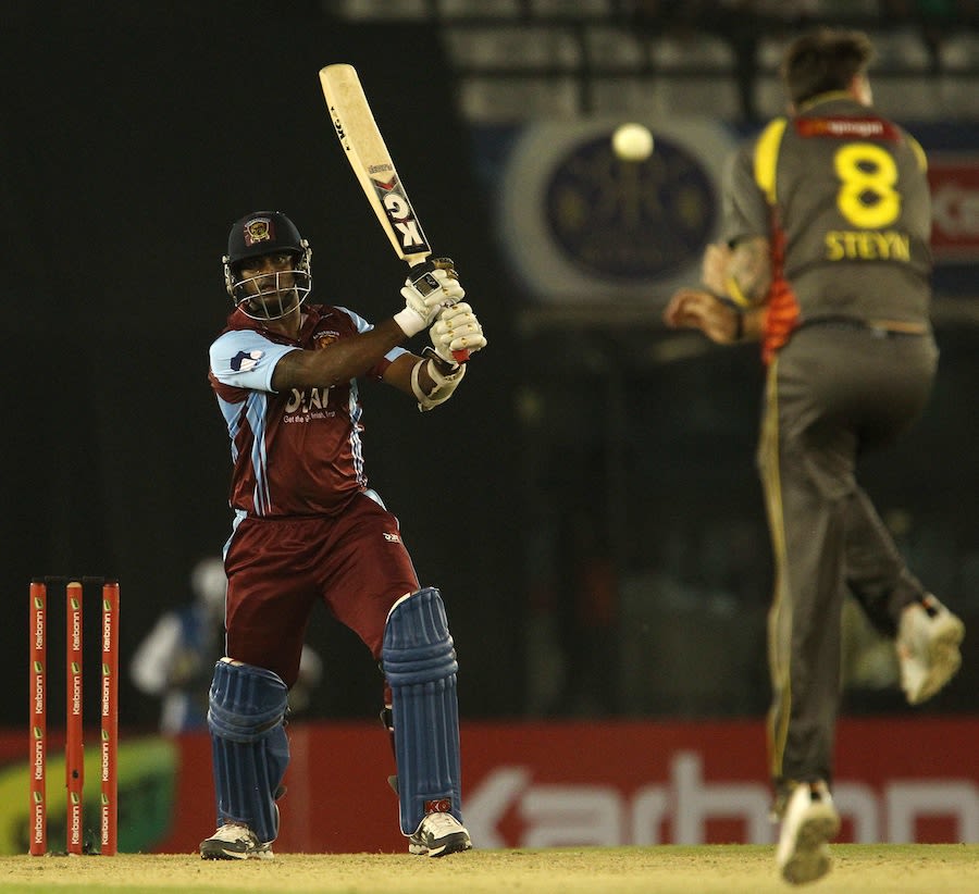 Dale Steyn is late in getting out of the way of a firm hit