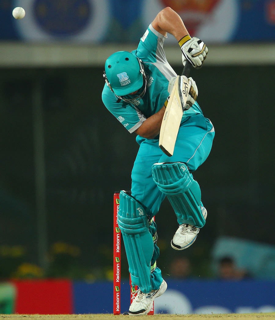 Peter Forrest ducks under a bouncer just in time