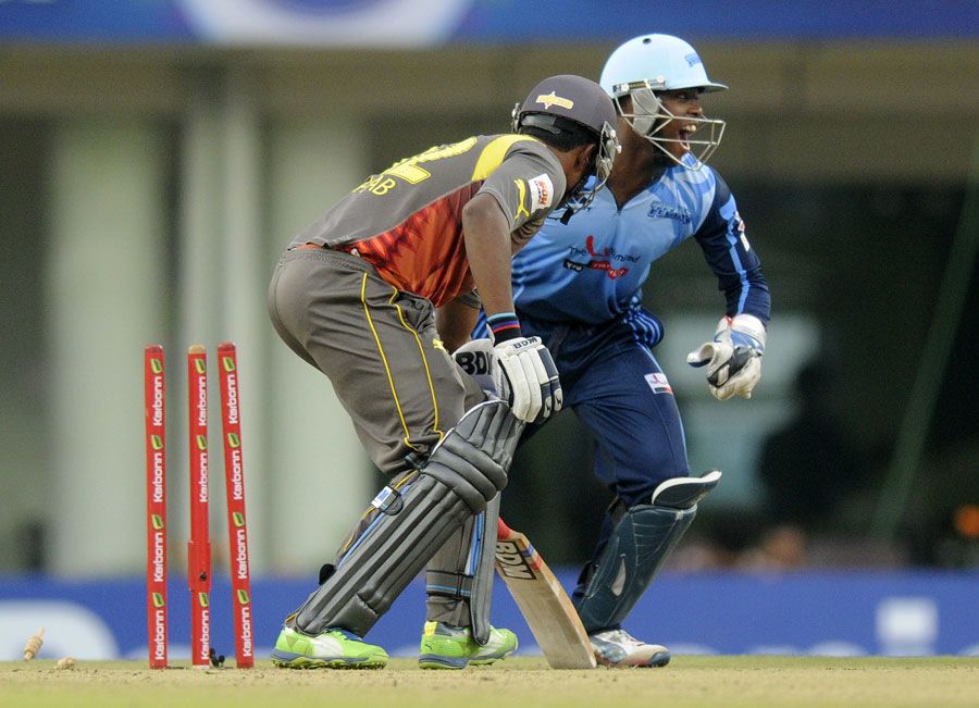 Titans' wicketkeeper Mangaliso Mosehle appeals after stumping Biplab Samantray