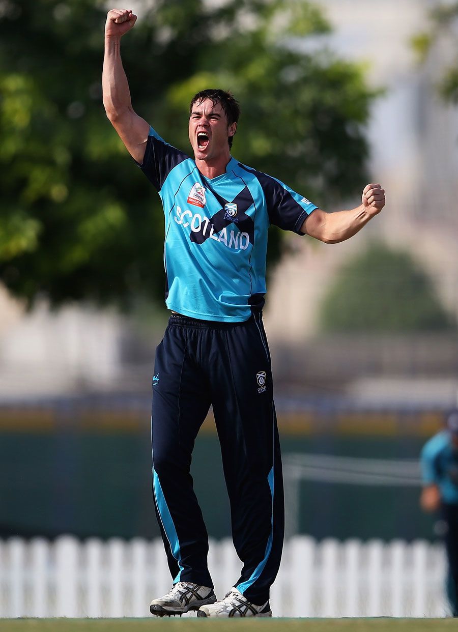Iain Wardlaw celebrates a wicket