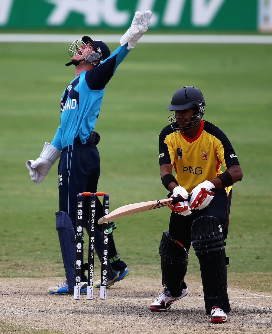 Matthew Cross celebrates the catch to dismiss Chris Amini