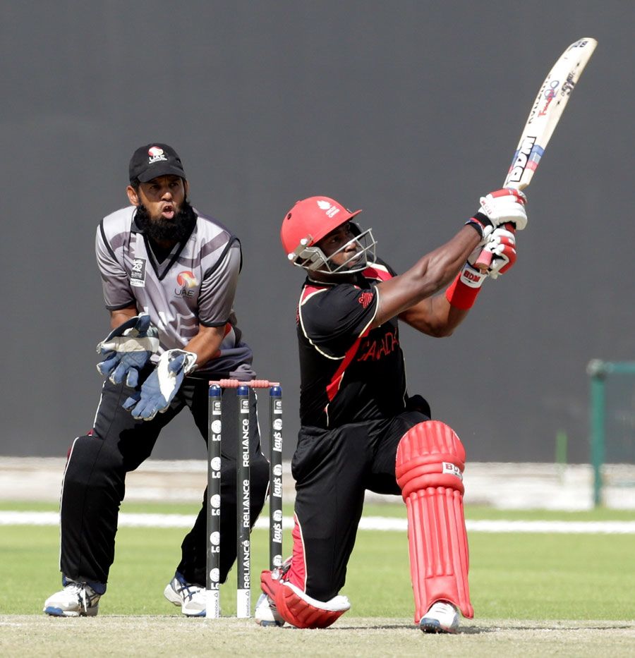 Damodar Daesrath slogs the ball during his 21-ball 30