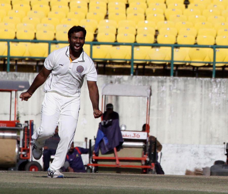 Alfred Absolem celebrates a wicket