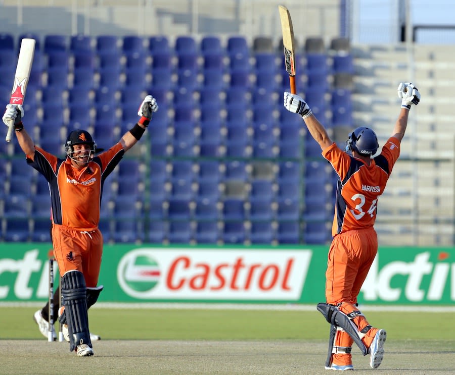 Wesley Barresi and Michael Swart celebrate the victory