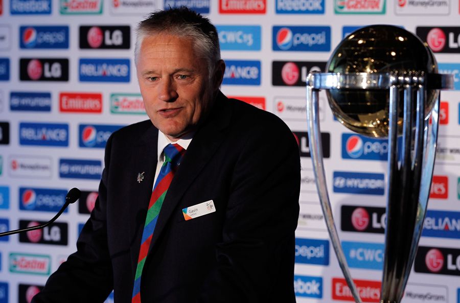 Gavin Larsen speaks to the media at a World Cup 2015 press conference