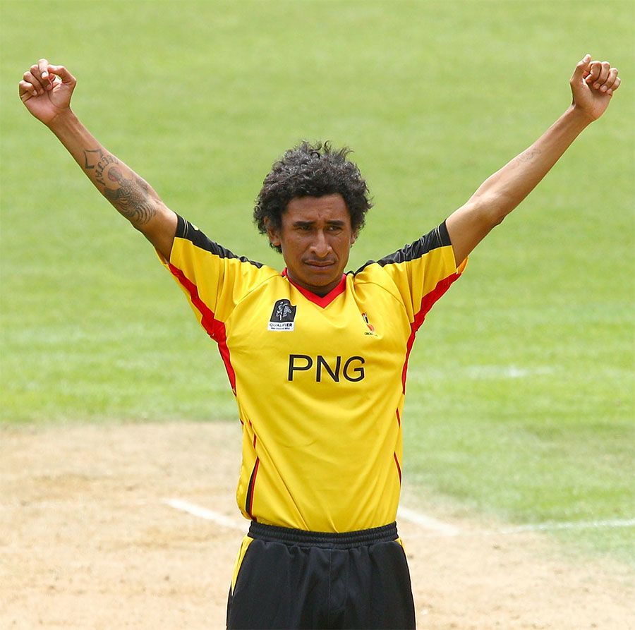Raymond Haoda celebrates a wicket