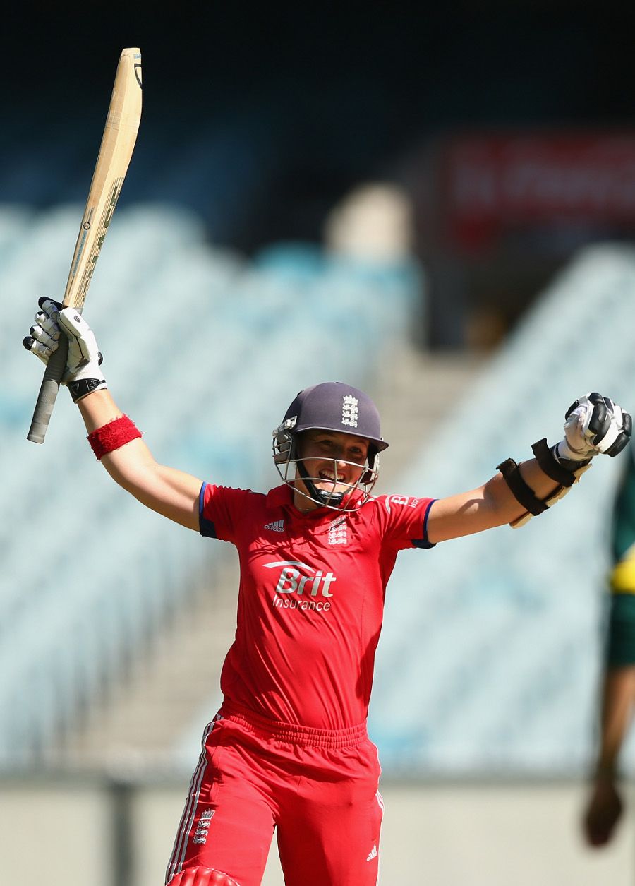 Arran Brindle celebrates England's winning runs