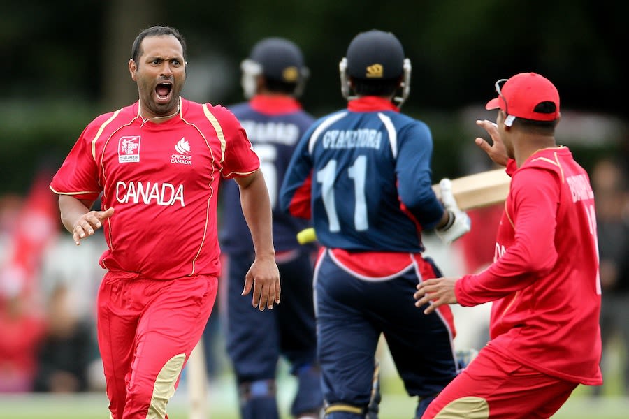 Khurram Chohan is pumped up after a wicket